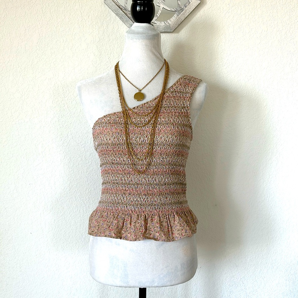 American Eagle • Floral Smocked One Shoulder Peplum Top Cottagecore Boho